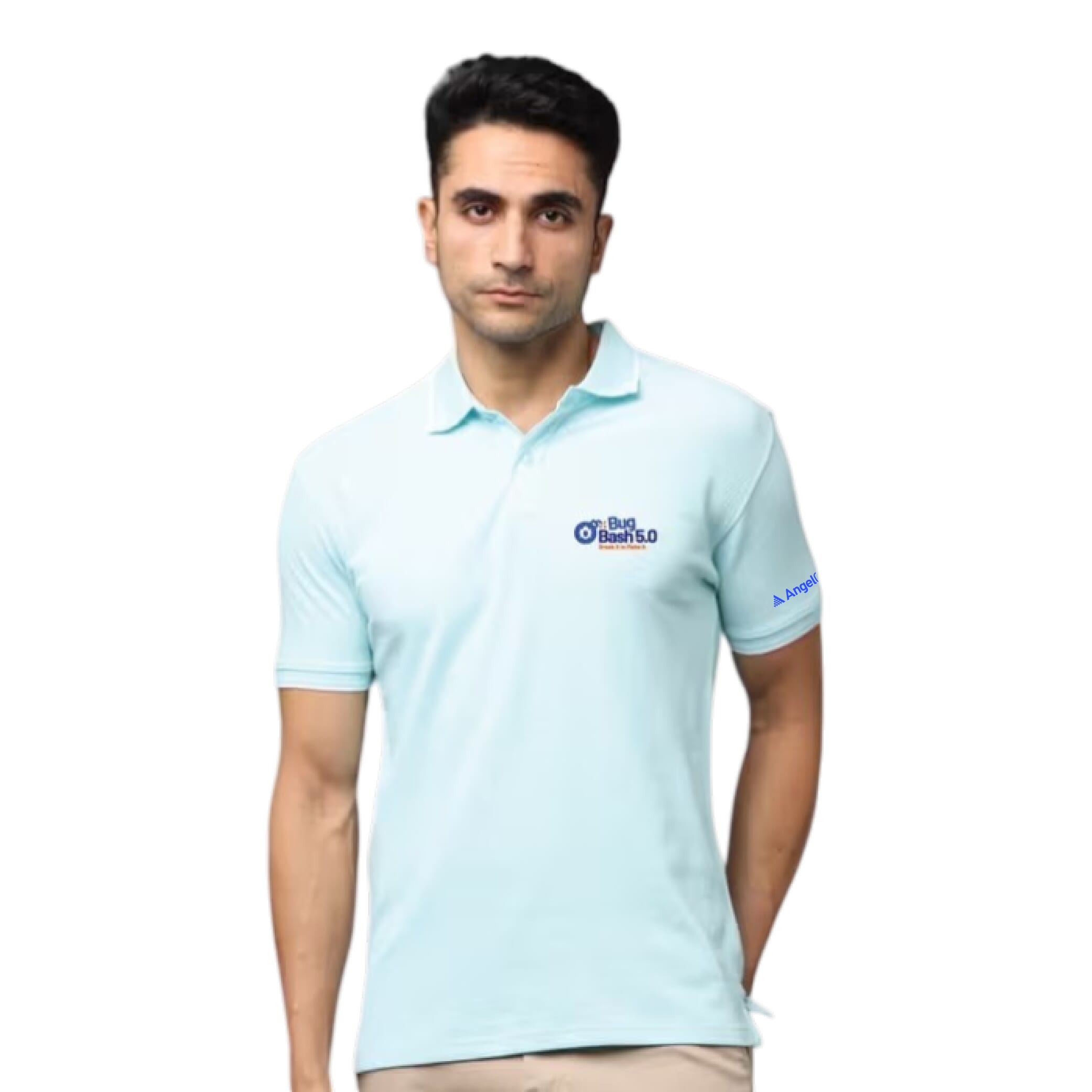 Greys&Blues Pima Collar T-Shirt-Ice Blue with White